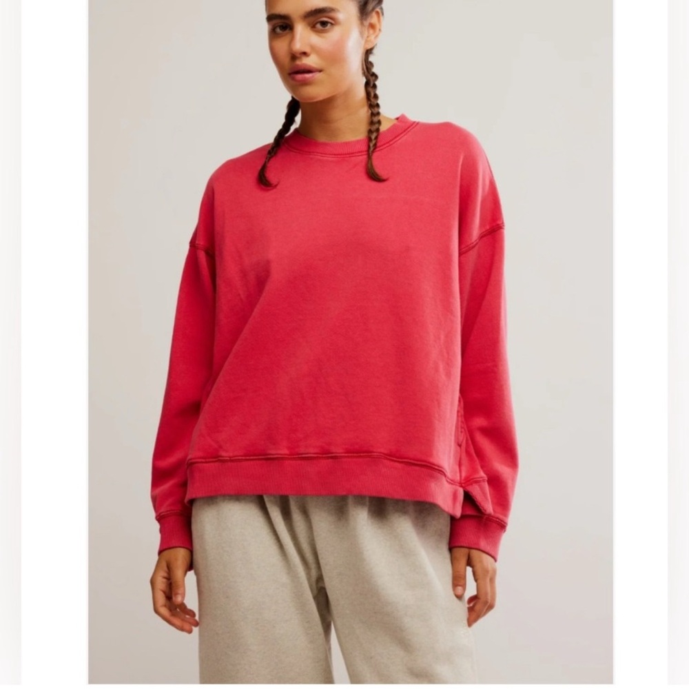 Free People Movement All Star Winterberry Red Crewneck Sweatshirt NWT XS